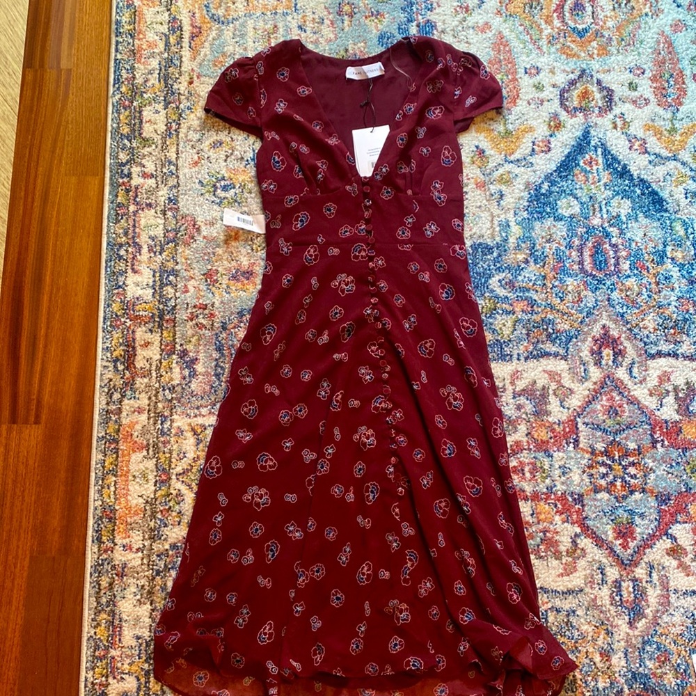 Fame and Partners Midi Dress Maroon Floral Size 0 (New With Tags)